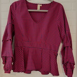 Allison Joy Red and Black Plaid Blouse